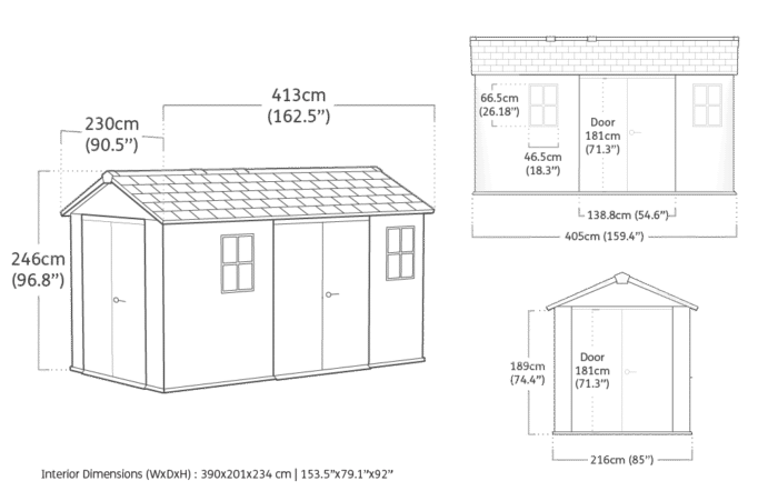 Newton Plus Dual Entry Shed 13x7.5ft - Grey