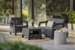Keter GF06784 Corfu Outdoor 4 Seater Rattan Sofa Furniture Set with Accent Table - Graphite with Cream/Mushroom Cushions - Image 10