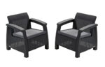 Keter GF06784 Corfu Outdoor 4 Seater Rattan Sofa Furniture Set with Accent Table - Graphite with Cream/Mushroom Cushions - Image 9
