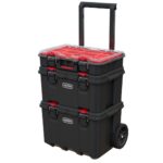 Keter Stack n' Roll Modular DIY Tool Storage System Cart with Wheels, Stackable, Lightweight, Durable, Water Resistant, Black