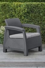 Keter GF06784 Corfu Outdoor 4 Seater Rattan Sofa Furniture Set with Accent Table - Graphite with Cream/Mushroom Cushions - Image 8