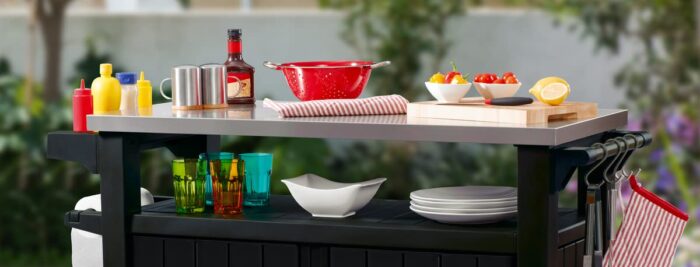 Keter Unity XL BBQ Side Table, Dimensions 134 x 51.7 x 89.6 cm, Grey, Weatherproof, Stainless Steel Worktop, Outdoor Sideboard, Perfect for Grilling in Spring - Image 6