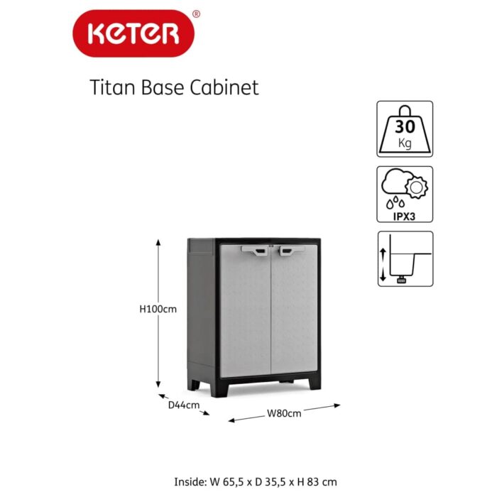 Keter Titan Low Indoor Garage Utility Multi purpose Cabinet - Black-Grey - Image 3