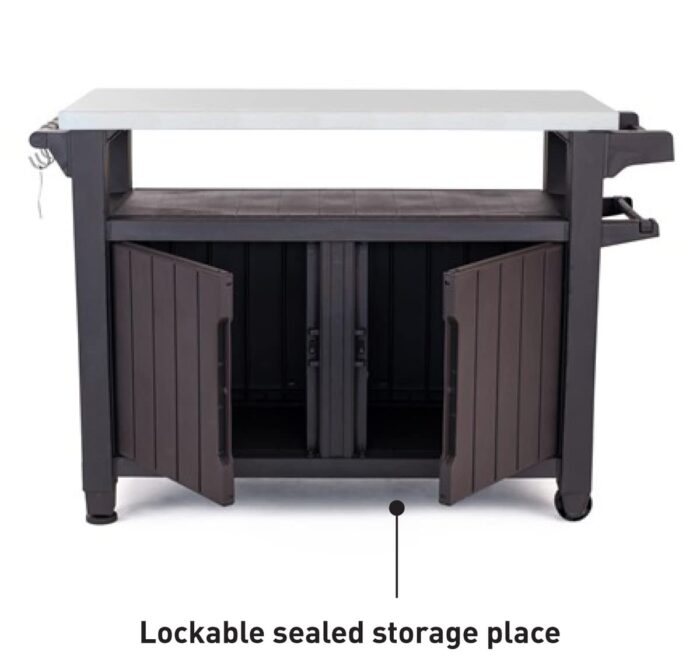 Keter Unity XL BBQ Side Table, Dimensions 134 x 51.7 x 89.6 cm, Grey, Weatherproof, Stainless Steel Worktop, Outdoor Sideboard, Perfect for Grilling in Spring - Image 7