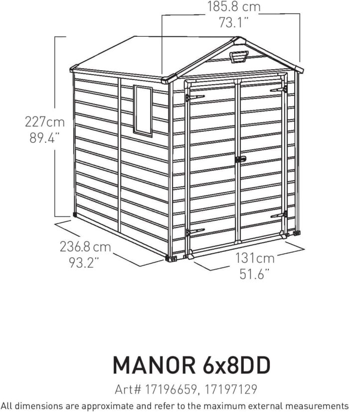 Keter Manor Outdoor Plastic Garden Storage Shed, Grey, 6 x 8 ft - Image 3