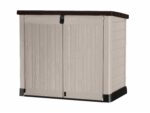 Keter Store It Out Pro Outdoor Garden Furniture Storage Shed Beige with Brown Lid Fade Free All Weather Resistant Safe and Secure Zero Maintenance 5 year Warranty