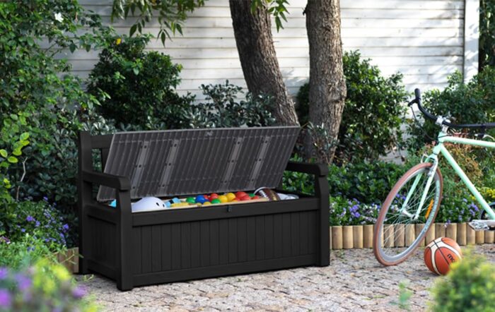 Keter Eden Bench 265L Outdoor 60% recycled Garden Furniture Storage Box Graphite & Light Grey | Fade Free | All Weather Resistant | Safe and Secure | Zero Maintenance | 2 year Warranty - Image 8