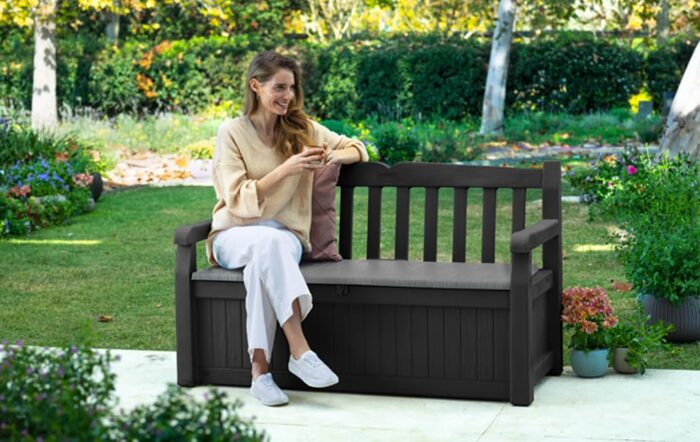 Keter Eden Bench 265L Outdoor 60% recycled Garden Furniture Storage Box Graphite & Light Grey | Fade Free | All Weather Resistant | Safe and Secure | Zero Maintenance | 2 year Warranty - Image 5