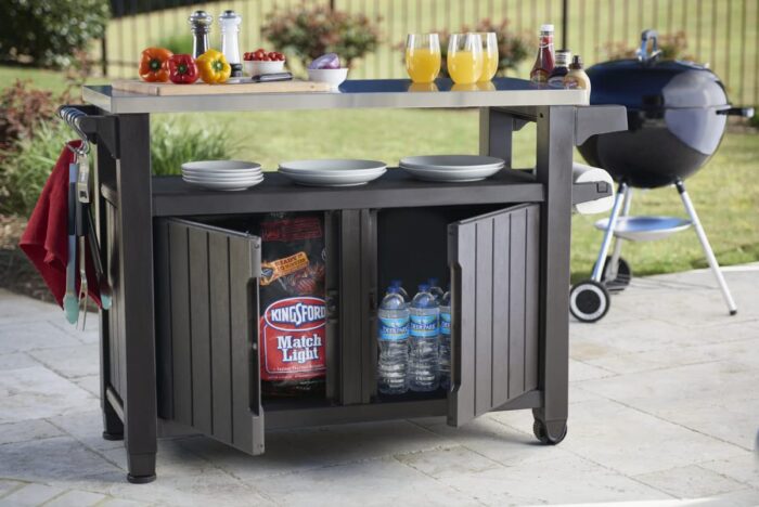 Keter Unity XL BBQ Side Table, Dimensions 134 x 51.7 x 89.6 cm, Grey, Weatherproof, Stainless Steel Worktop, Outdoor Sideboard, Perfect for Grilling in Spring - Image 9