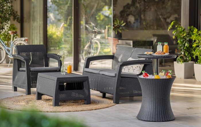 Keter Pacific Rattan Style Outdoor Cool Bar Ice Cooler Table Garden Furniture - Anthracite - Image 4