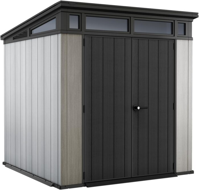 Keter Artisan Outdoor Pent Double Door Garden Storage Shed 7 x 7ft Grey Duotech+ Wood look and feel, Fade Free, All Weather Resistant, Safe and Secure, Zero Maintenance - Image 1