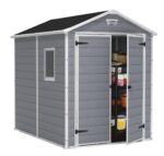 Keter Manor Outdoor Plastic Garden Storage Shed, Grey, 6 x 8 ft