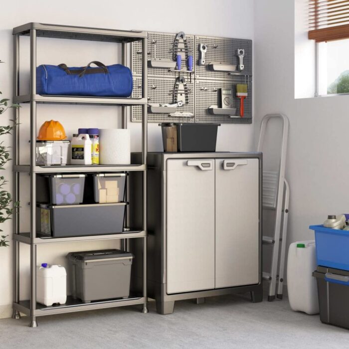 Keter Titan Low Indoor Garage Utility Multi purpose Cabinet - Black-Grey - Image 2
