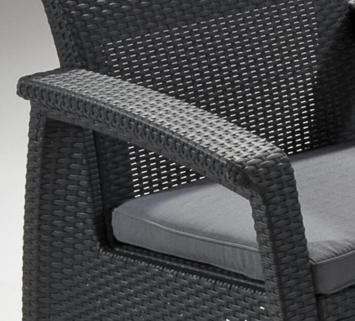 Keter GF06784 Corfu Outdoor 4 Seater Rattan Sofa Furniture Set with Accent Table - Graphite with Cream/Mushroom Cushions - Image 7