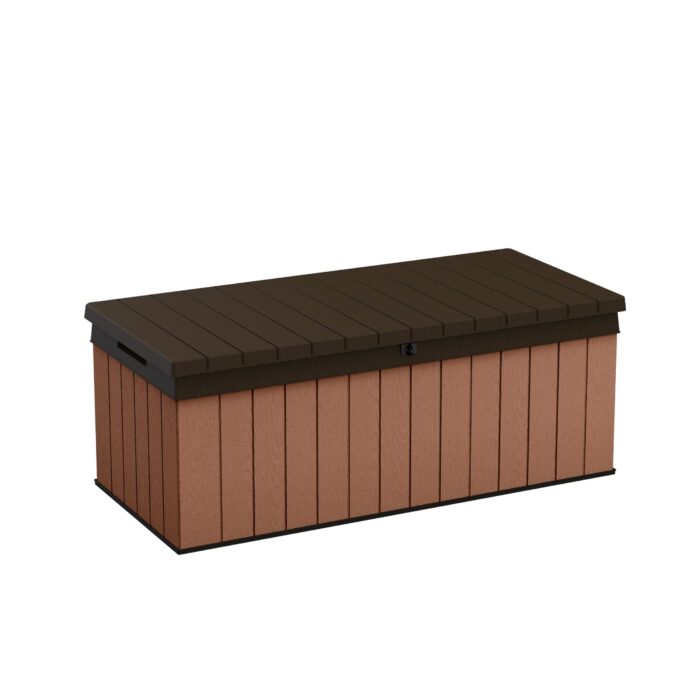 Keter Darwin 380L Outdoor Garden Furniture Storage Box Brown Evotech+ Wood Look and Feel | Fade Free | All Weather Resistant | Safe and Secure | Zero Maintenance | 2 year Warranty - Image 1