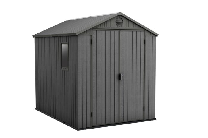 Keter Darwin Outdoor Apex Double Door Garden Storage Shed 6 x 8ft Grey Evotech+ Wood Look and Feel | Fade Free | All Weather Resistant | Safe and Secure | Zero Maintenance | 15 year Warranty - Image 1