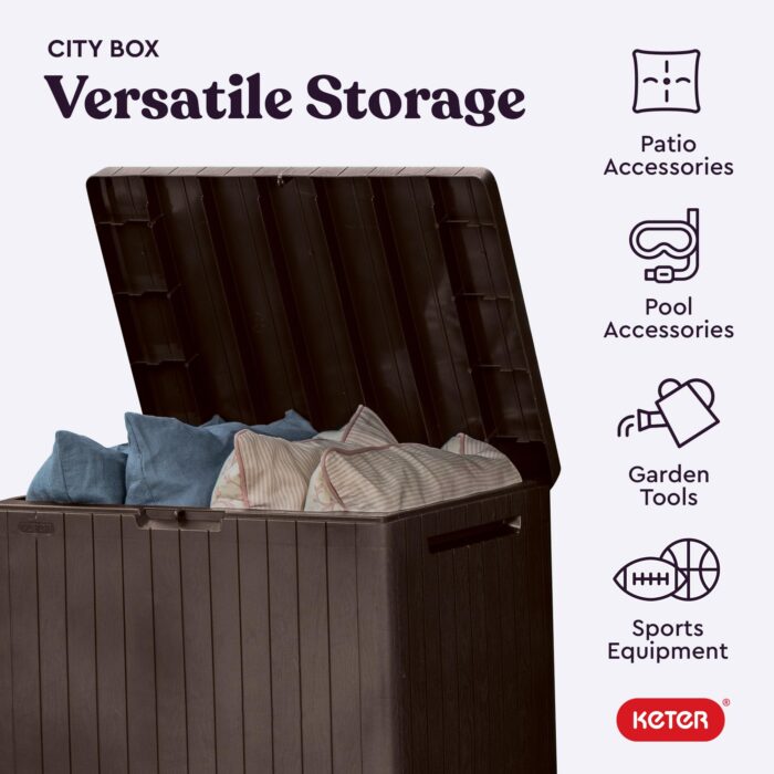 Keter City Brown Resin Deck Box Patio Furniture Pool Accessories and Outdoor Toy Storage - Image 5