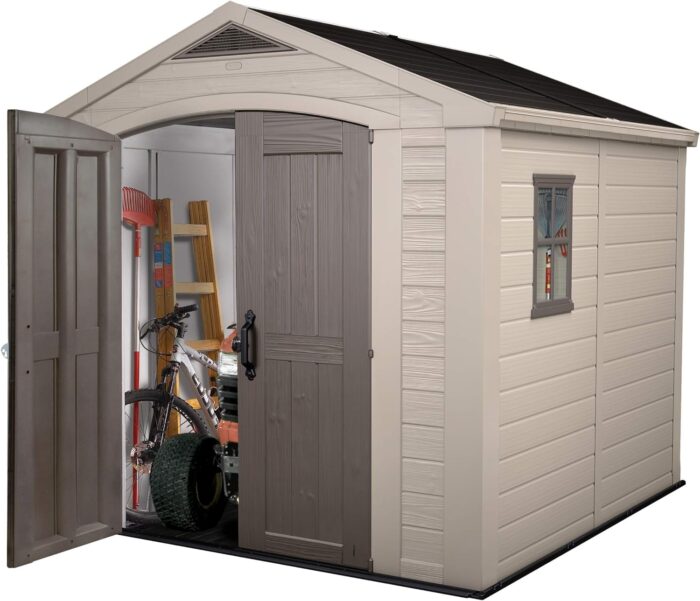 Keter Factor Outdoor Plastic Garden Storage Shed, Beige, 8 x 8 ft - Image 5