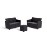 Keter Marie Outdoor Lounge Set | 2 Sofas + Vigo Storage Table + Cushions | Rattan-Effect Finish | Weatherproof Resin | 15-Min Easy Assembly | 3-Year Guarantee