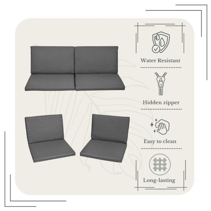 SOFTILLO Waterproof Outdoor Seat Cushions Pad for Keter Allibert Monaco - Comfy Set Cushion Pads For Patio Rattan Furniture - Removable Cover - Water Resistant Material, Foam - 8 Piece - Graphite - Image 9