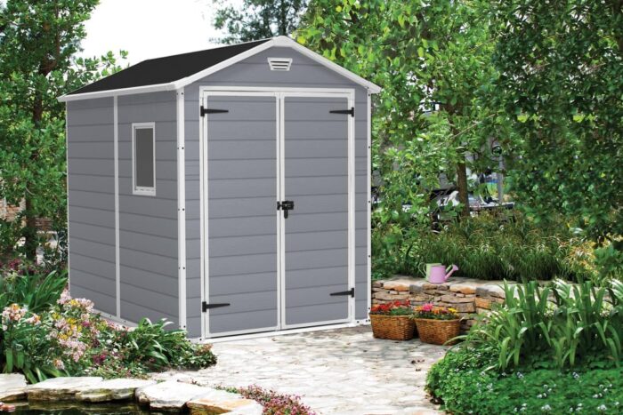 Keter Manor Outdoor Plastic Garden Storage Shed, Grey, 6 x 8 ft - Image 6