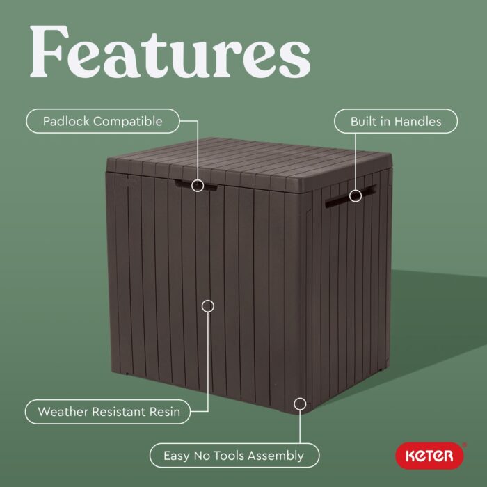 Keter City Brown Resin Deck Box Patio Furniture Pool Accessories and Outdoor Toy Storage - Image 6