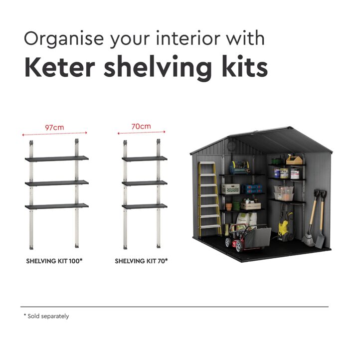 Keter Darwin Outdoor Apex Double Door Garden Storage Shed 6 x 8ft Grey Evotech+ Wood Look and Feel | Fade Free | All Weather Resistant | Safe and Secure | Zero Maintenance | 15 year Warranty - Image 2