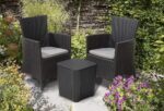 Keter Iowa 3-Piece Rattan Effect Storage Table Balcony Bistro Set - Graphite - Image 2