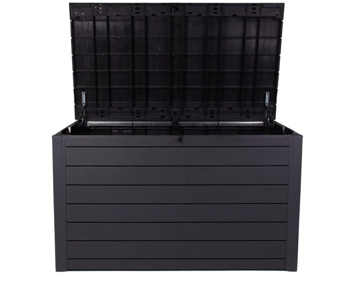 Keter Ontario XXL Cushion Box, Storage Box, Anthracite, 870 Litres, Wood Look with Gas Pressure Springs, Approx. 146 x 82 x 86 (H) cm - Image 9