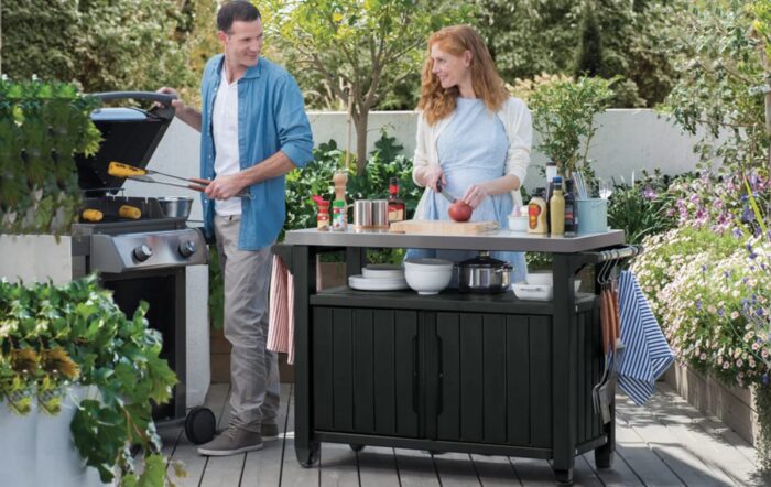 Keter Unity XL BBQ Side Table, Dimensions 134 x 51.7 x 89.6 cm, Grey, Weatherproof, Stainless Steel Worktop, Outdoor Sideboard, Perfect for Grilling in Spring - Image 5