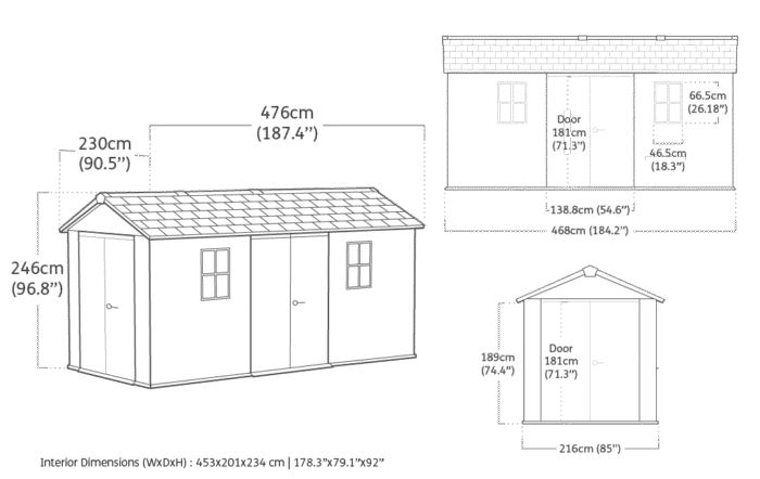 Newton Plus Dual Entry Shed 15x7.5ft - Grey