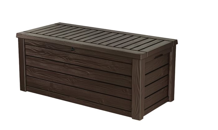 Keter Westwood 570L Outdoor 75% recycled Garden Furniture Storage Box Brown Wood Panel Effect ; Fade Free ; All Weather Resistant ; Safe and Secure ; Zero Maintenance ; 2 year Warranty - Image 1