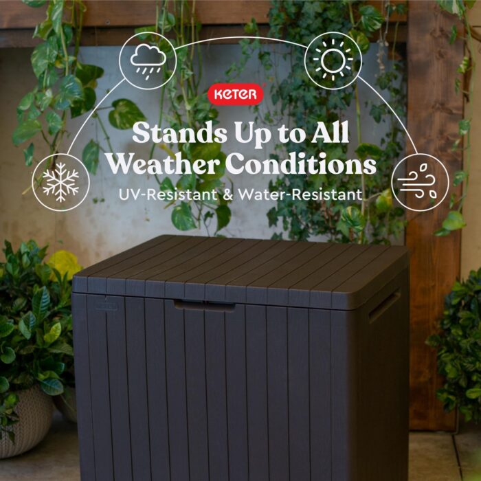 Keter City Brown Resin Deck Box Patio Furniture Pool Accessories and Outdoor Toy Storage - Image 4