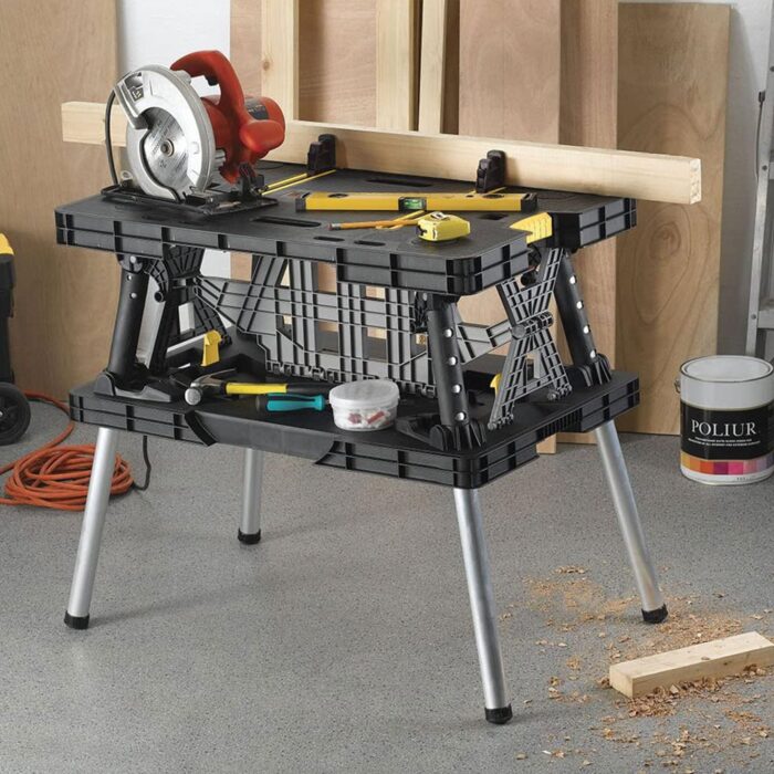 Keter Folding Work Table, Portable Workbench w/ 12" Clamps for Garage/Wood Shop - Image 5
