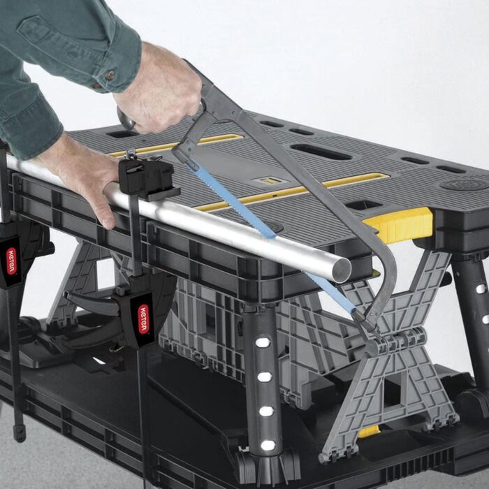 Keter Folding Work Table, Portable Workbench w/ 12" Clamps for Garage/Wood Shop - Image 4