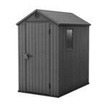 Keter Darwin Outdoor Apex Single Door Garden Storage Shed 6 x 4ft Grey Wood Look and Feel | Fade Free | All Weather Resistant | Safe and Secure | Zero Maintenance | 15 year Warranty