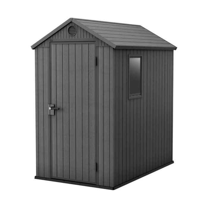 Keter Darwin Outdoor Apex Single Door Garden Storage Shed 6 x 4ft Grey Wood Look and Feel | Fade Free | All Weather Resistant | Safe and Secure | Zero Maintenance | 15 year Warranty - Image 1