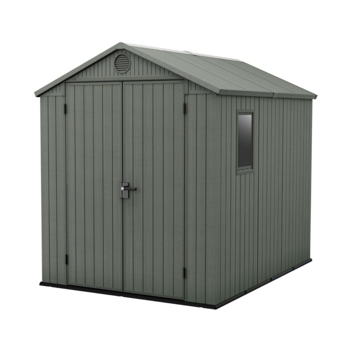 Keter Darwin 6x8ft Outdoor Resin Garden Shed – Green Evotech+ Wood-Look | Waterproof Resin Storage for Tools & Bikes | Double Doors | Lockable | 15 Yr Warranty | Zero Maintenance - Image 1