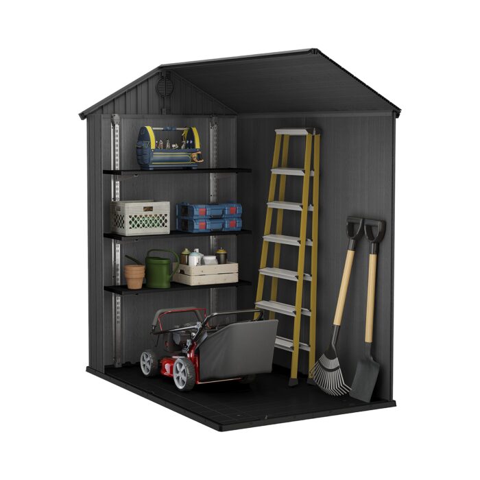Keter Darwin Outdoor Apex Single Door Garden Storage Shed 6 x 4ft Grey Wood Look and Feel | Fade Free | All Weather Resistant | Safe and Secure | Zero Maintenance | 15 year Warranty - Image 6