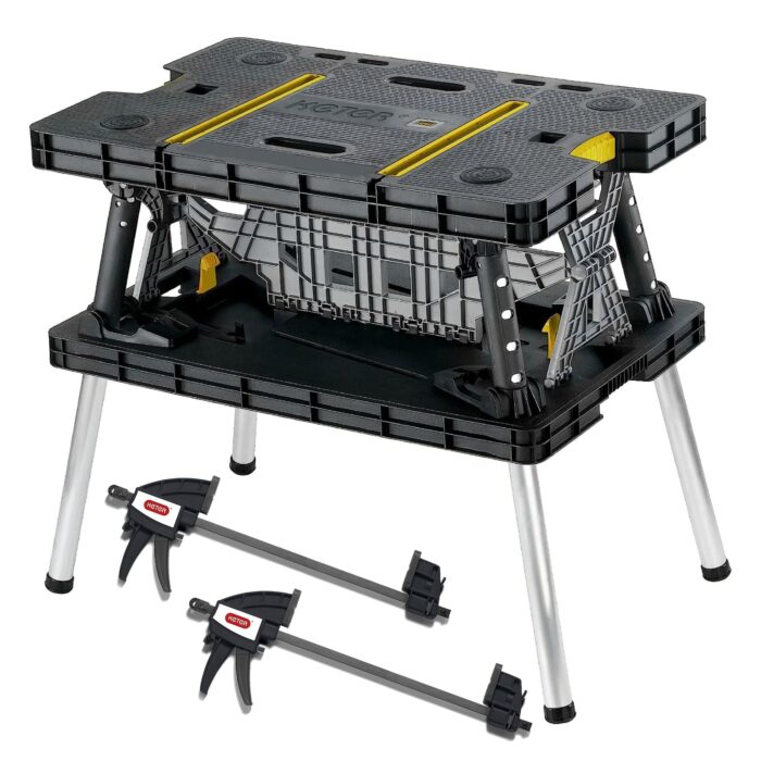 Keter Folding Work Table, Portable Workbench w/ 12" Clamps for Garage/Wood Shop - Image 2