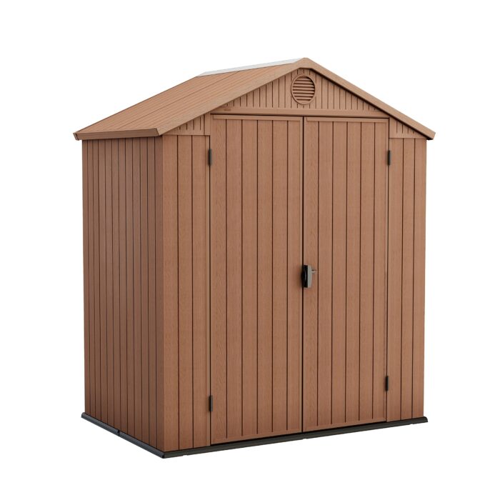 Keter Darwin Outdoor Apex Double Door Garden Storage Shed 6 X 4ft Brown Wood Look And Feel | Fade Free | All Weather Resistant | Safe And Secure | Zero Maintenance | 15 Year Warranty - Image 1