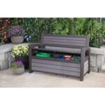 Keter Hudson 60 Gallon Capacity Plastic Resin Weather Resistant Outdoor Home Backyard Storage Bench/Deck Box Chest Patio Furniture, Gray - Image 6