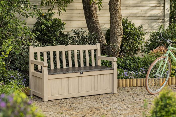 Keter Eden Bench 265L Outdoor 60% recycled Garden Furniture Storage Box Beige & Brown Wood Panel Effect | Fade Free | All Weather Resistant | Safe and Secure | Zero Maintenance | 2 year Warranty - Image 7