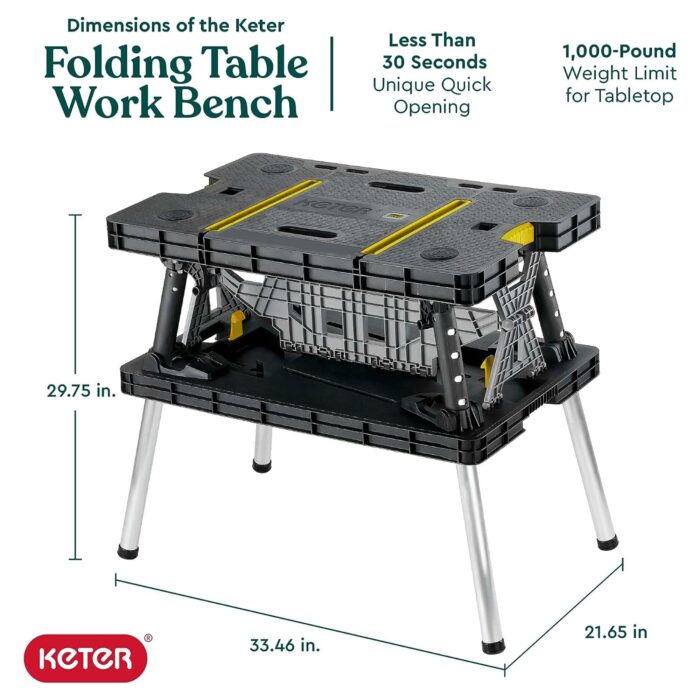 Keter Folding Work Table, Portable Workbench w/ 12" Clamps for Garage/Wood Shop - Image 9
