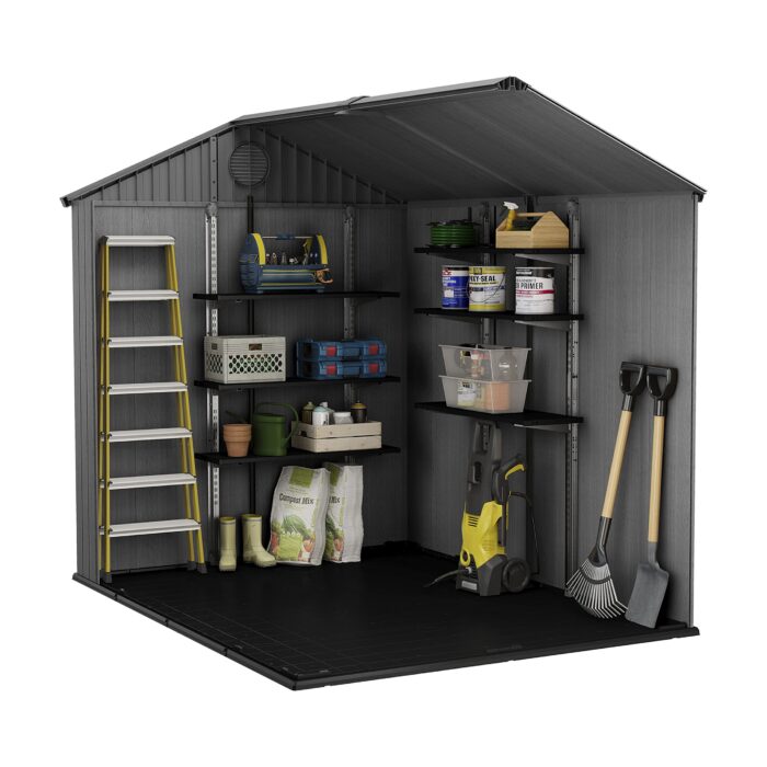 Keter Darwin Outdoor Apex Double Door Garden Storage Shed 6 x 8ft Grey Evotech+ Wood Look and Feel | Fade Free | All Weather Resistant | Safe and Secure | Zero Maintenance | 15 year Warranty - Image 11