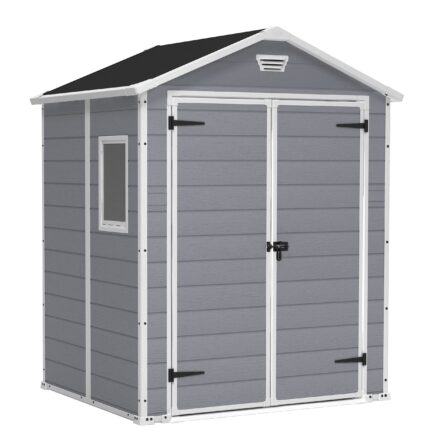 Keter Manor Outdoor Plastic Garden Storage Shed, Grey, 6 x 5 ft