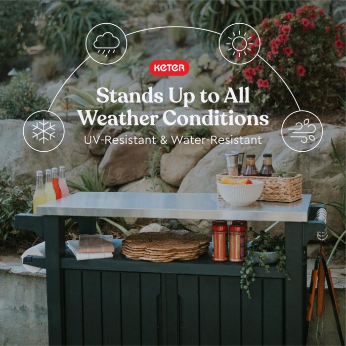 Keter Unity XL Outdoor Portable Table and Storage Cabinet with Hooks for Grill Accessories Stainless Steel Top for Patio, Kitchen, Island or Bar Cart, Dark Grey - Image 14