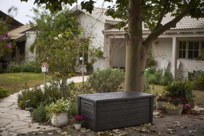 Keter Brightwood 454L Outdoor 60% recycled Garden Furniture Storage Box Brown Wood Panel Effect Fade Free All Weather Resistant Safe and Secure Zero Maintenance 2 year Warranty - Image 2