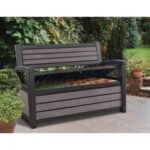 Keter Hudson 60 Gallon Capacity Plastic Resin Weather Resistant Outdoor Home Backyard Storage Bench/Deck Box Chest Patio Furniture, Gray - Image 2