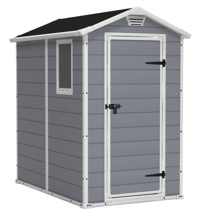 Keter Manor Outdoor Plastic Garden Storage Shed, Grey, 6 x 4 ft - Image 1